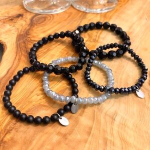 5 Set - Black Tocara Beaded Bracelets